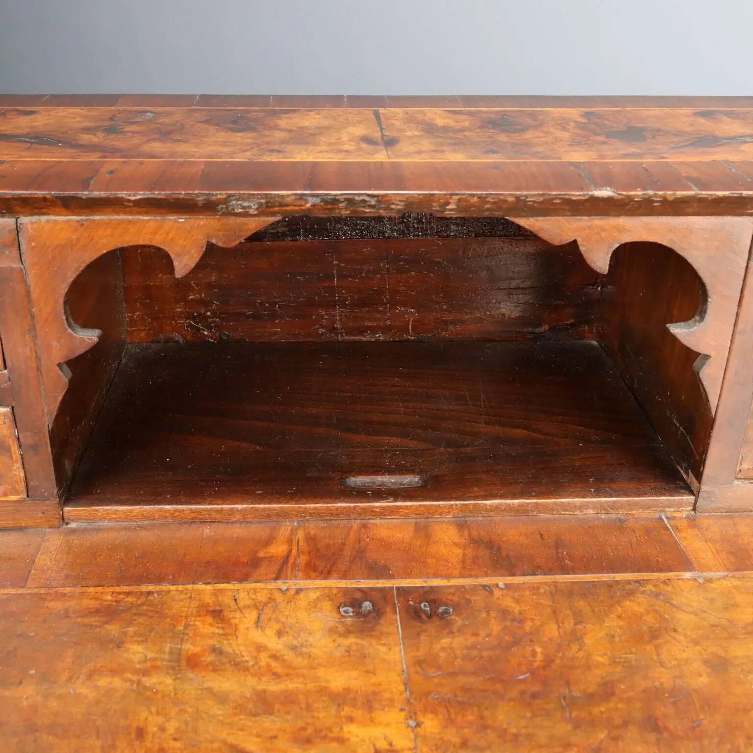 18th-century baroque secretary with a drop-down front in walnut and poplar.