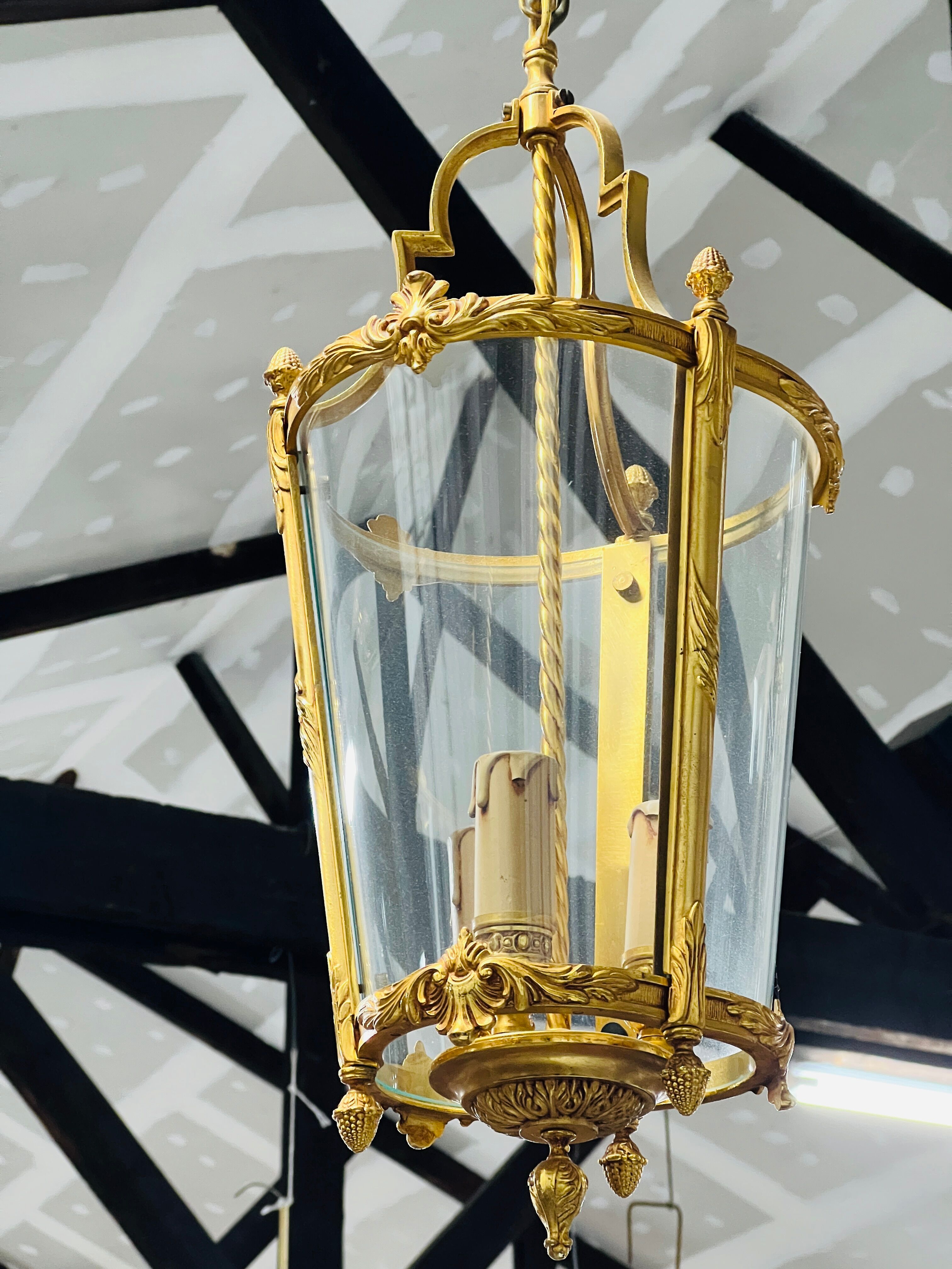 Louis XV style lantern suspension in gilded bronze and glass
