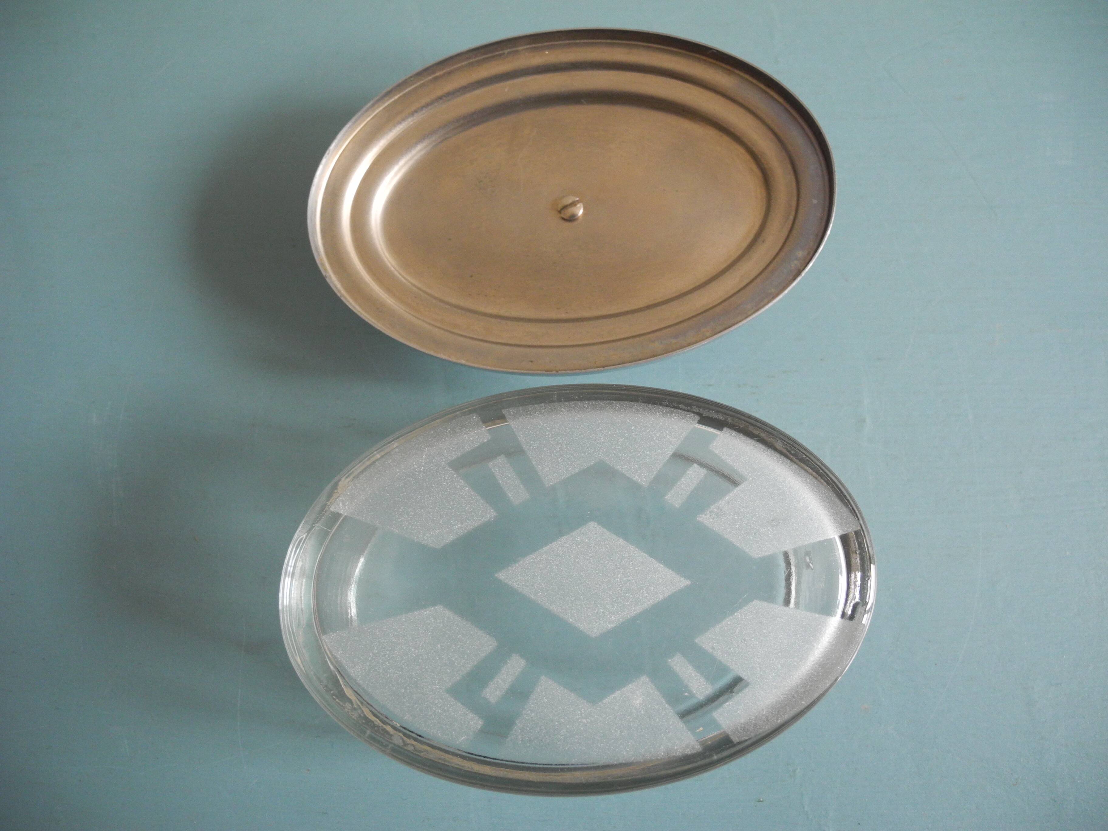 antique oval glass box, Art Deco style, French glass box