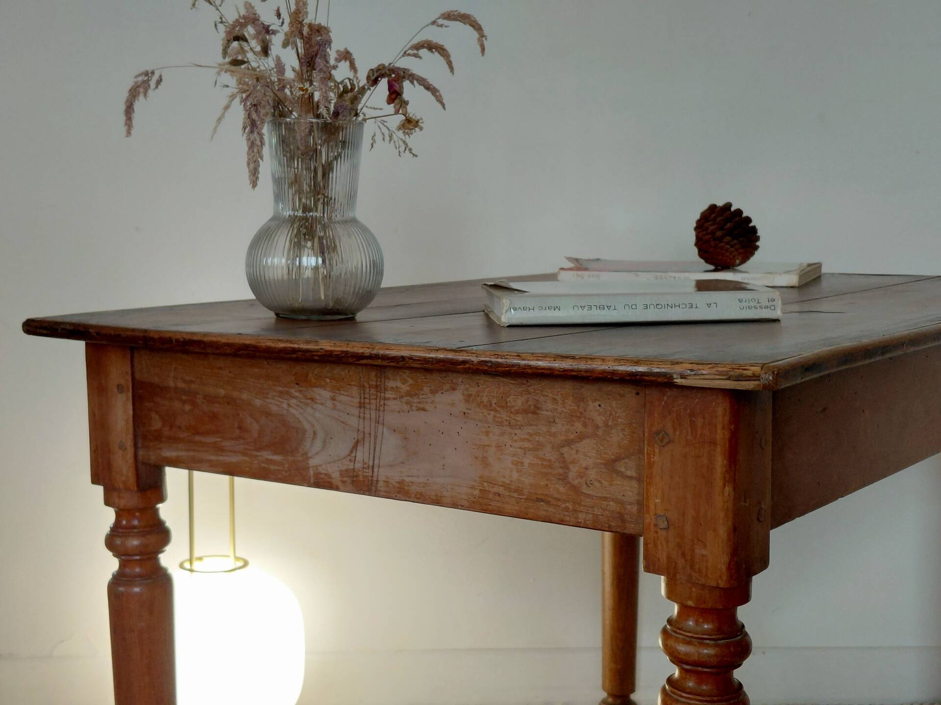 Mahogany side table with turned legs, antique, 19th century.