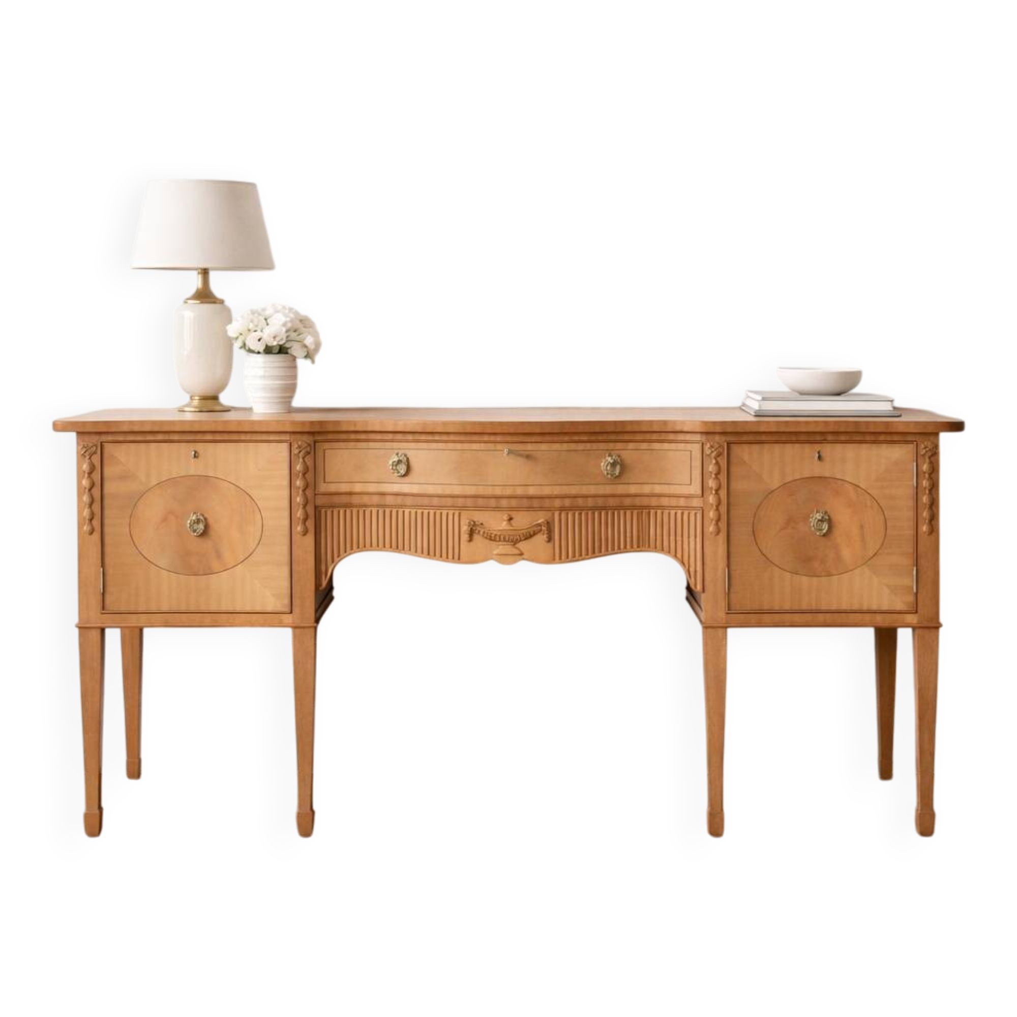 English-made enfilade in Louis XVI style with light wood veneers.
