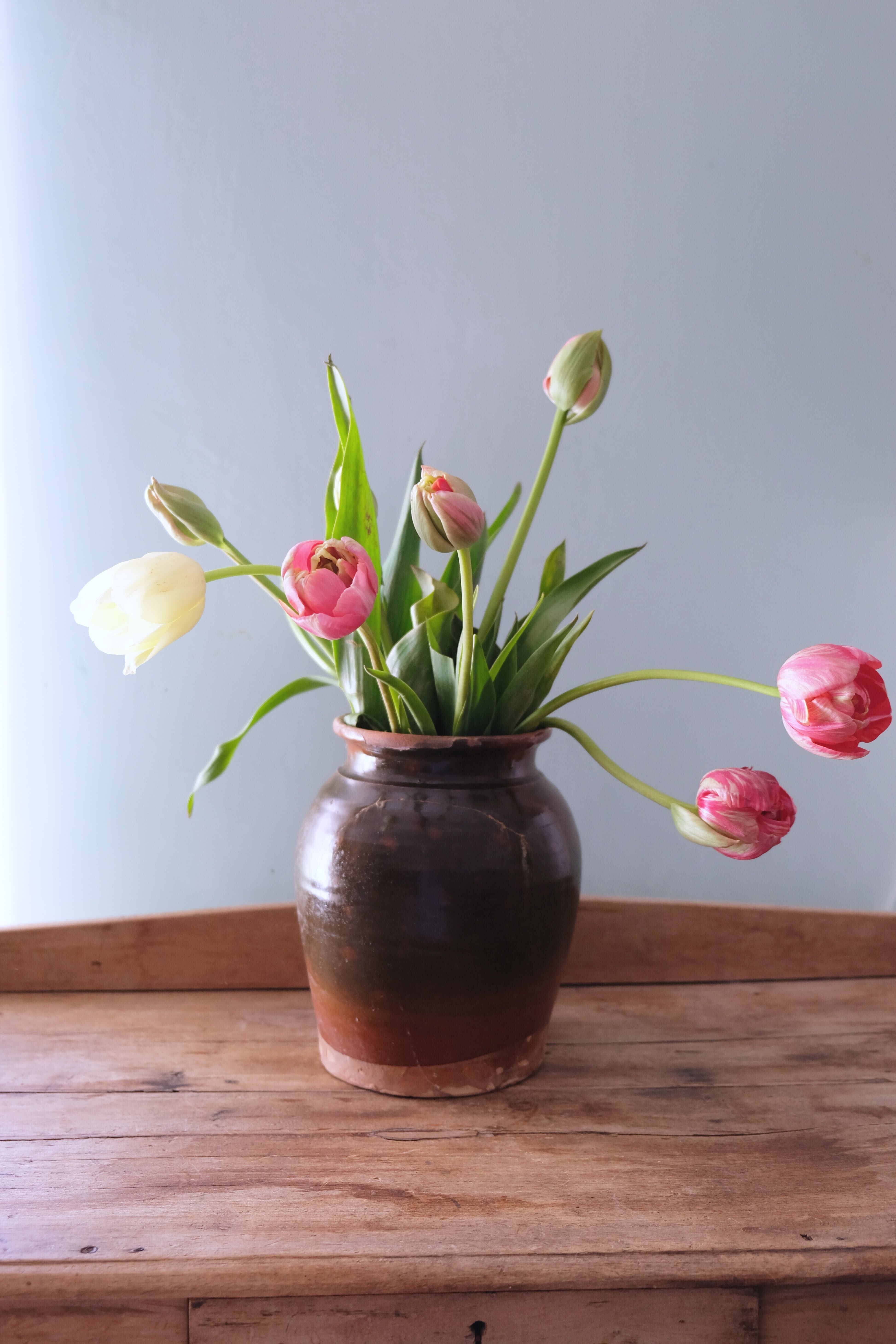 Old glazed terracotta pot