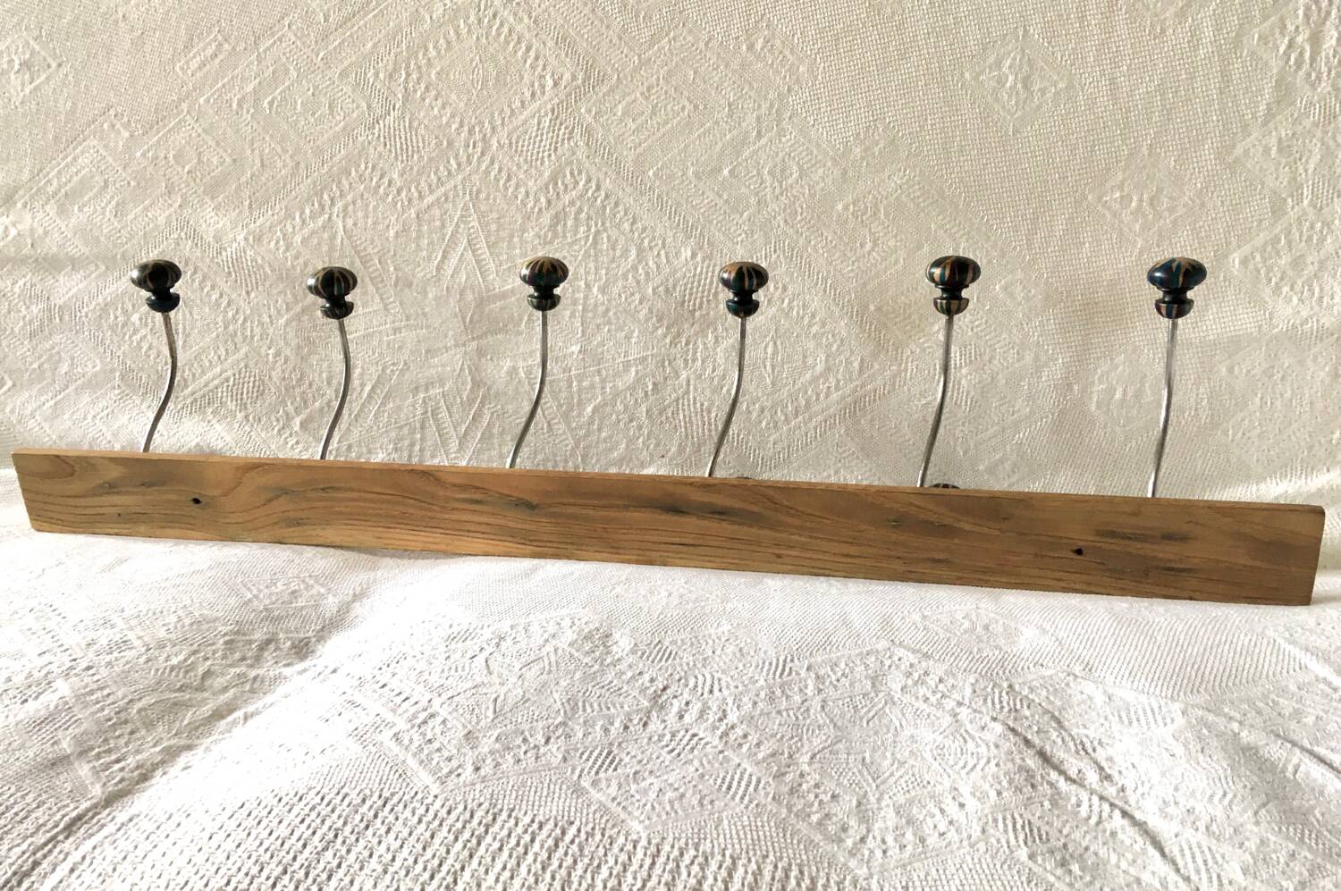 Wooden coat hook with 6 double hooks