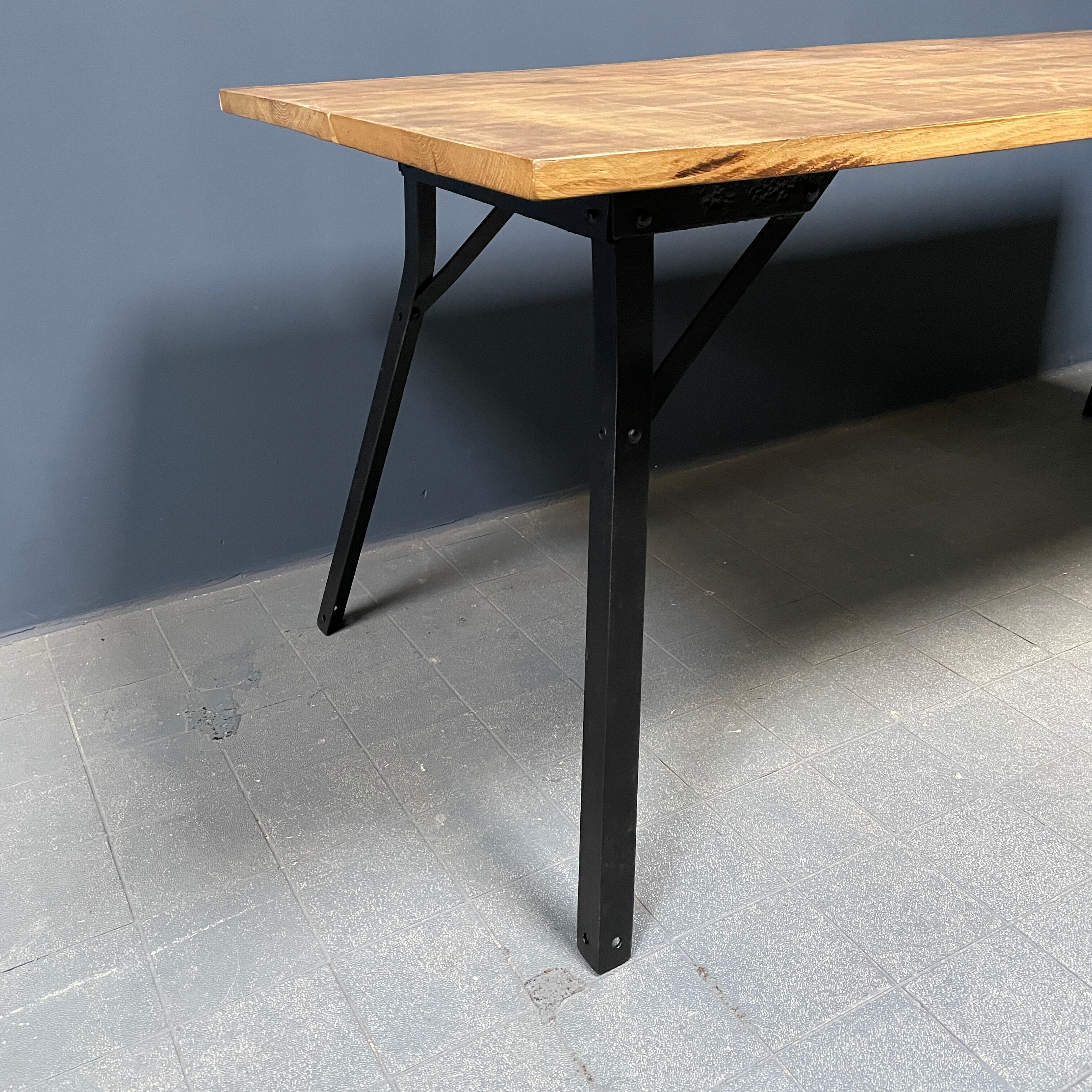 Handmade industrial oak dining table with black metal legs