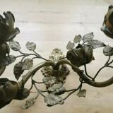 Ancienne applique murale laiton doré feuillages et roses