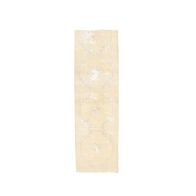 1960s orange geometric Turkish hand-knotted runner 91x330
