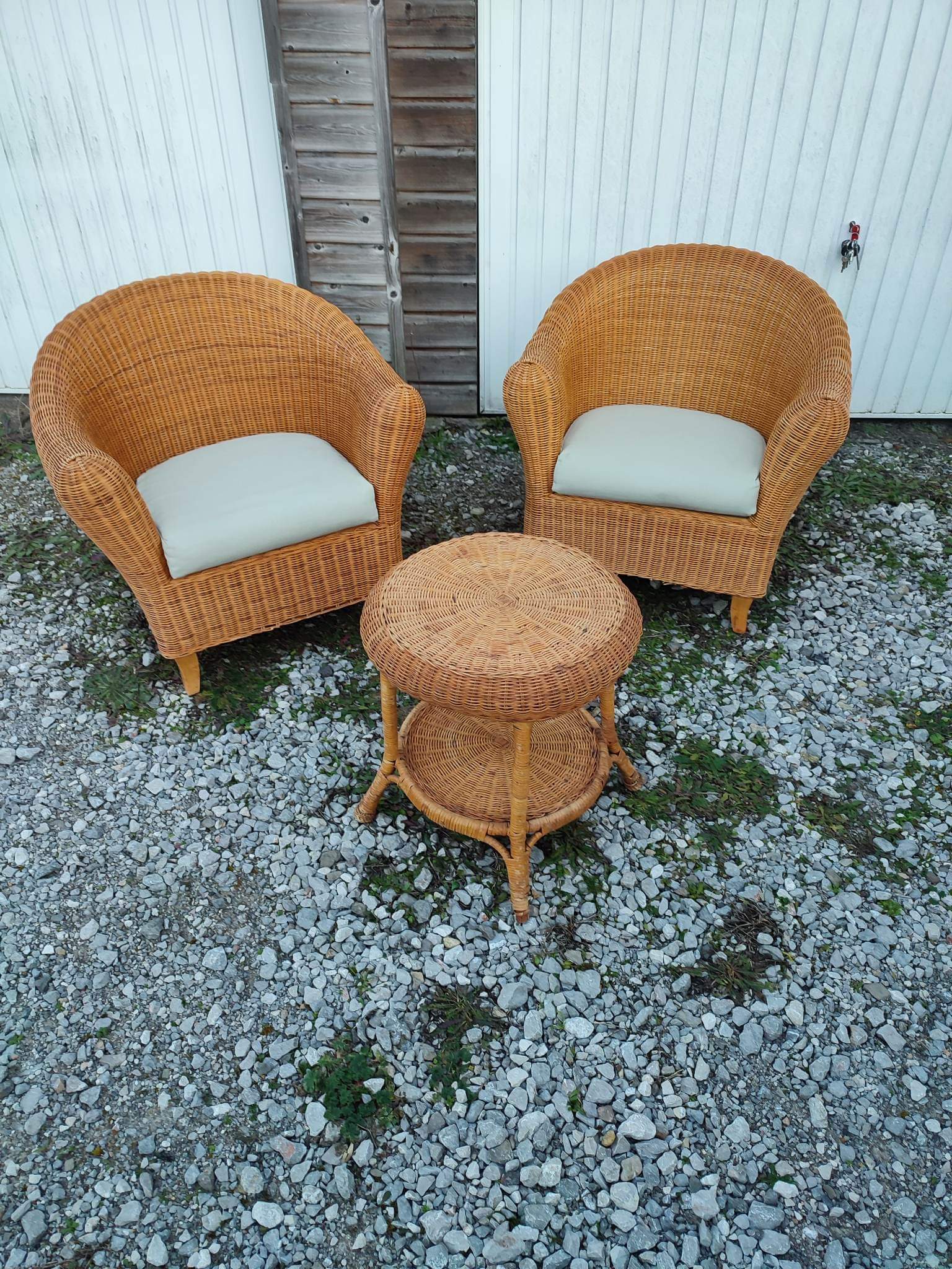 Pair armchairs wicker table Living room veranda vintage