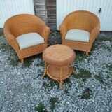 Pair armchairs wicker table Living room veranda vintage