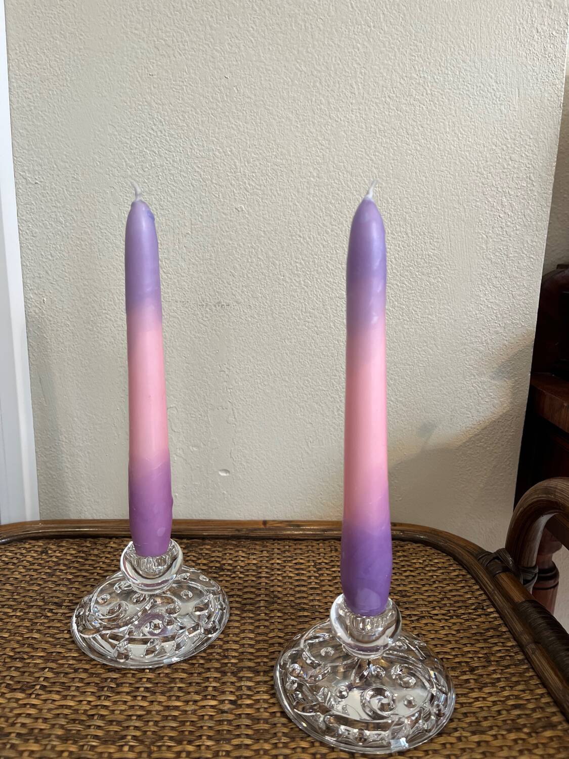 Superb pair of crystal candlesticks model "Organdi" by Crystal d'Ar.