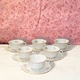 6 vintage white and gold porcelain teacups – 50s style – paste