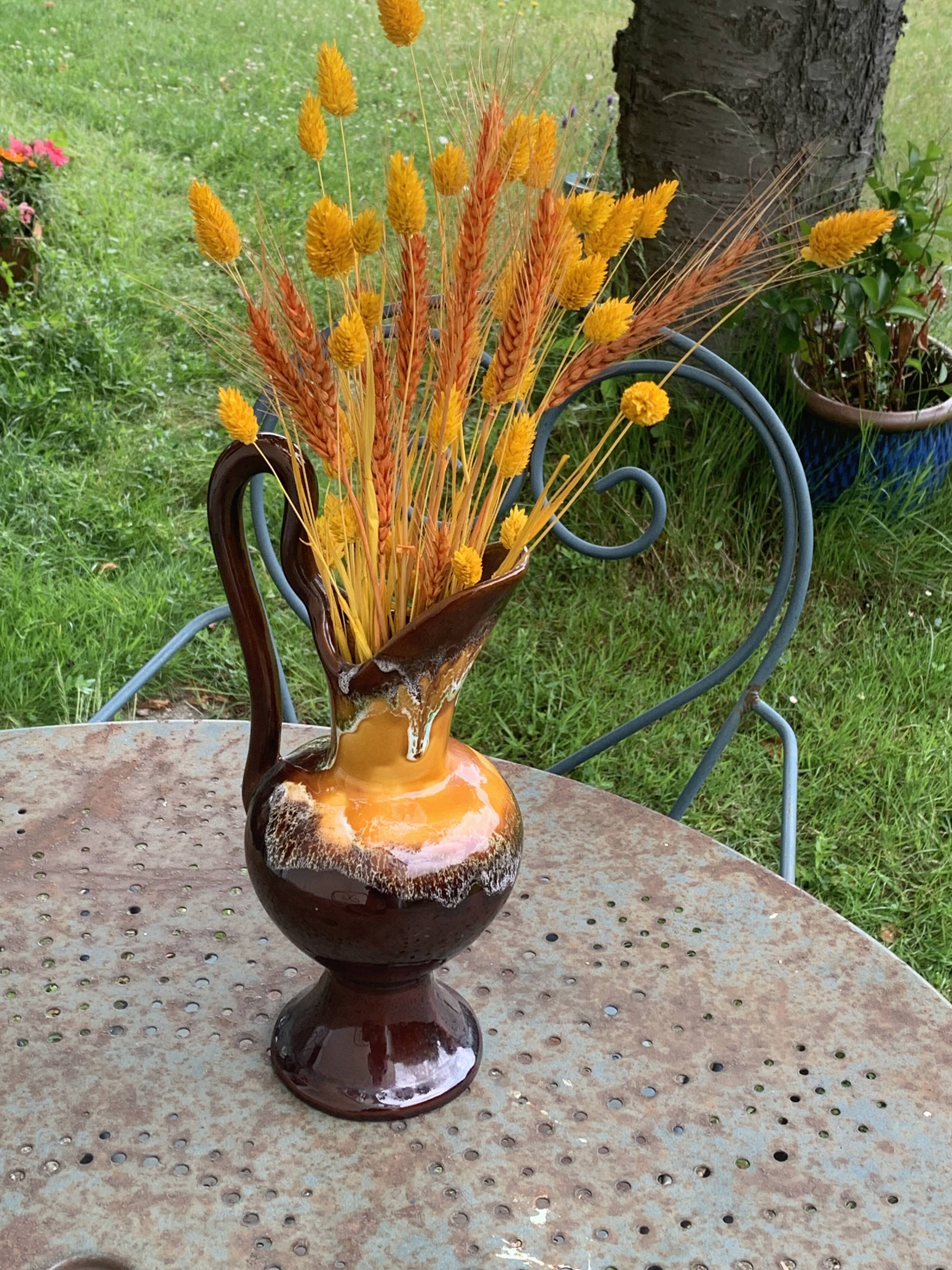 Carafe with handle, jug, vase in Vallauris style enamelled ceramic