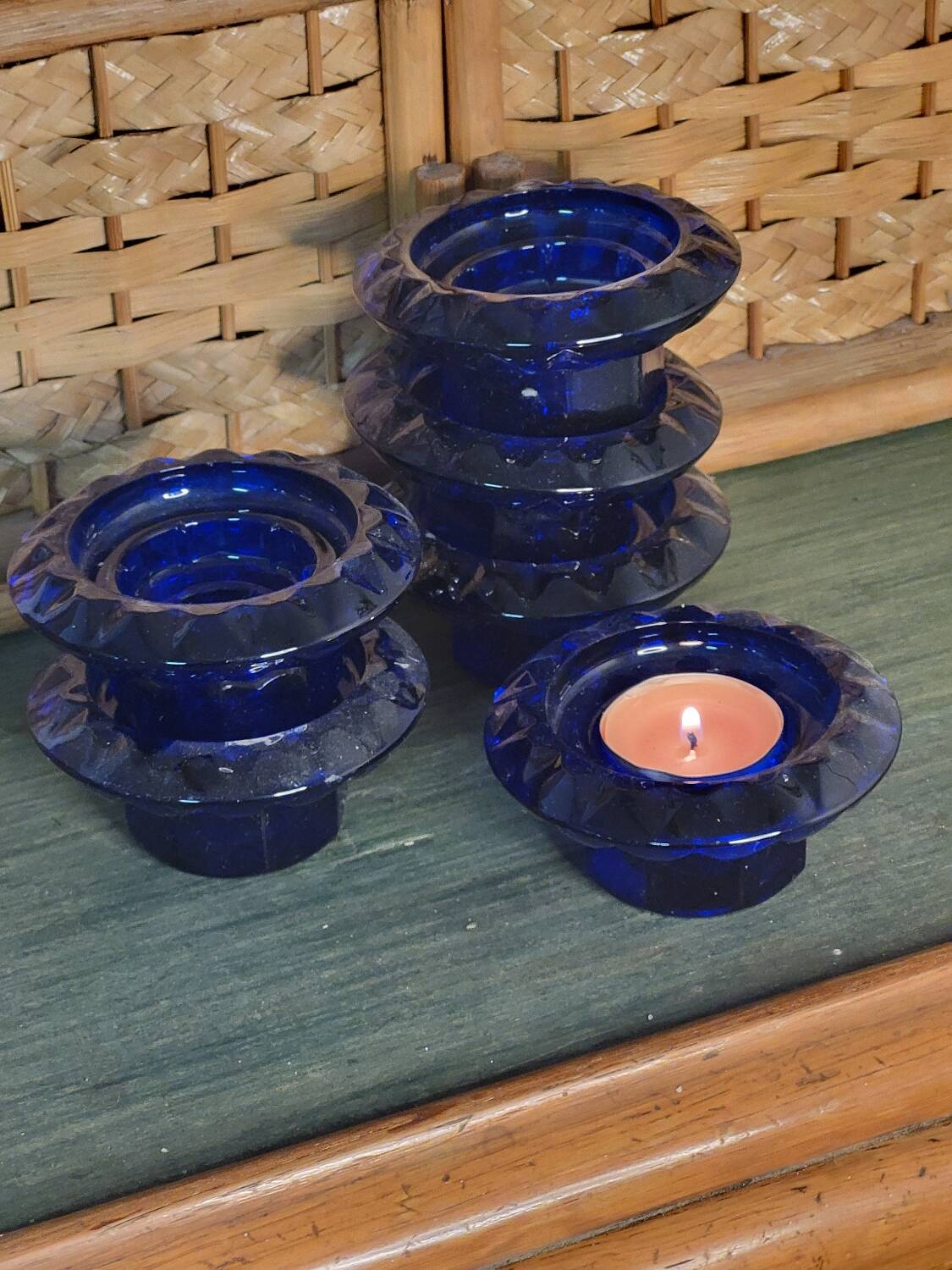 Navy blue candle holders