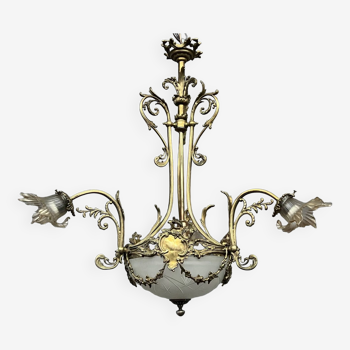 Louis XV style chandelier. Solid bronze, crystal.