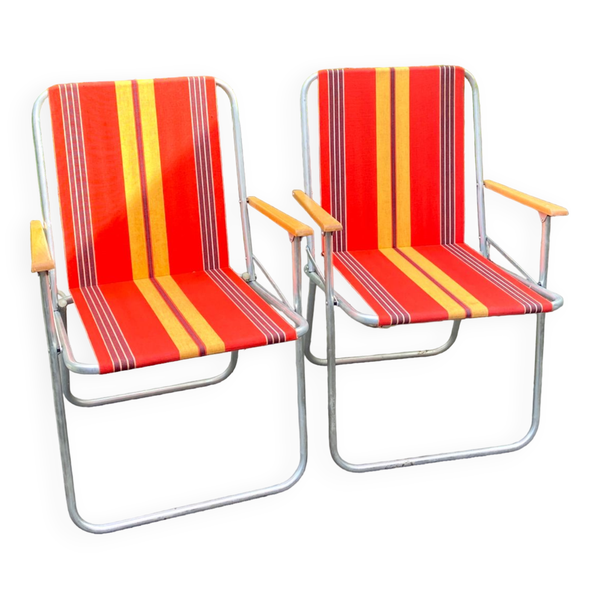 Pair of vintage folding camping chairs