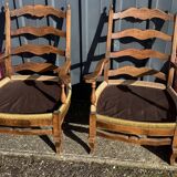 paire de fauteuils rustiques bois et tissu