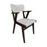 Fauteuil bridge années 50, en bois et Skaï blanc