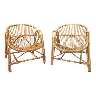 Pair of rattan armchairs