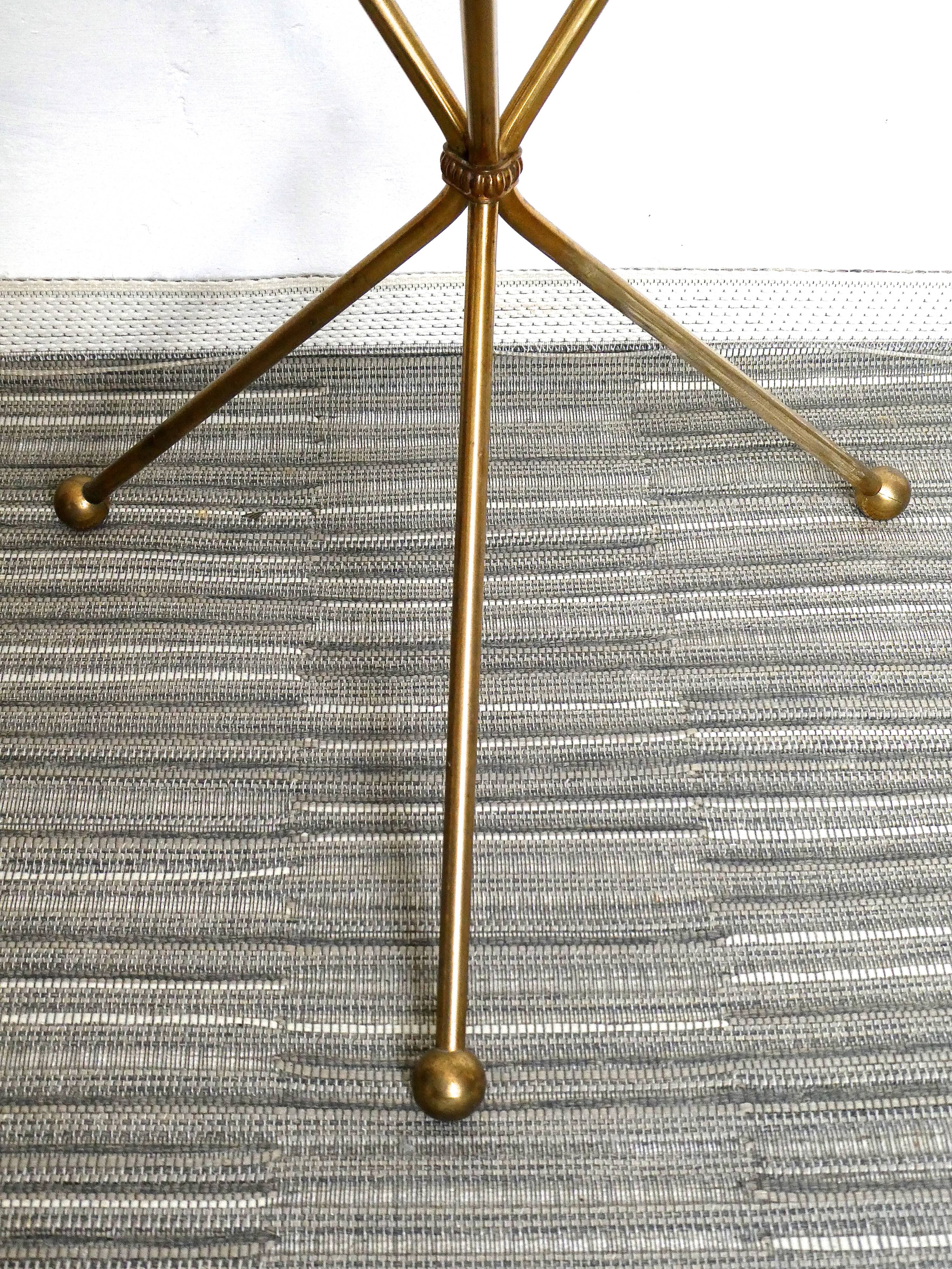 Tripod pedestal gold metal side and glass tray, years 50