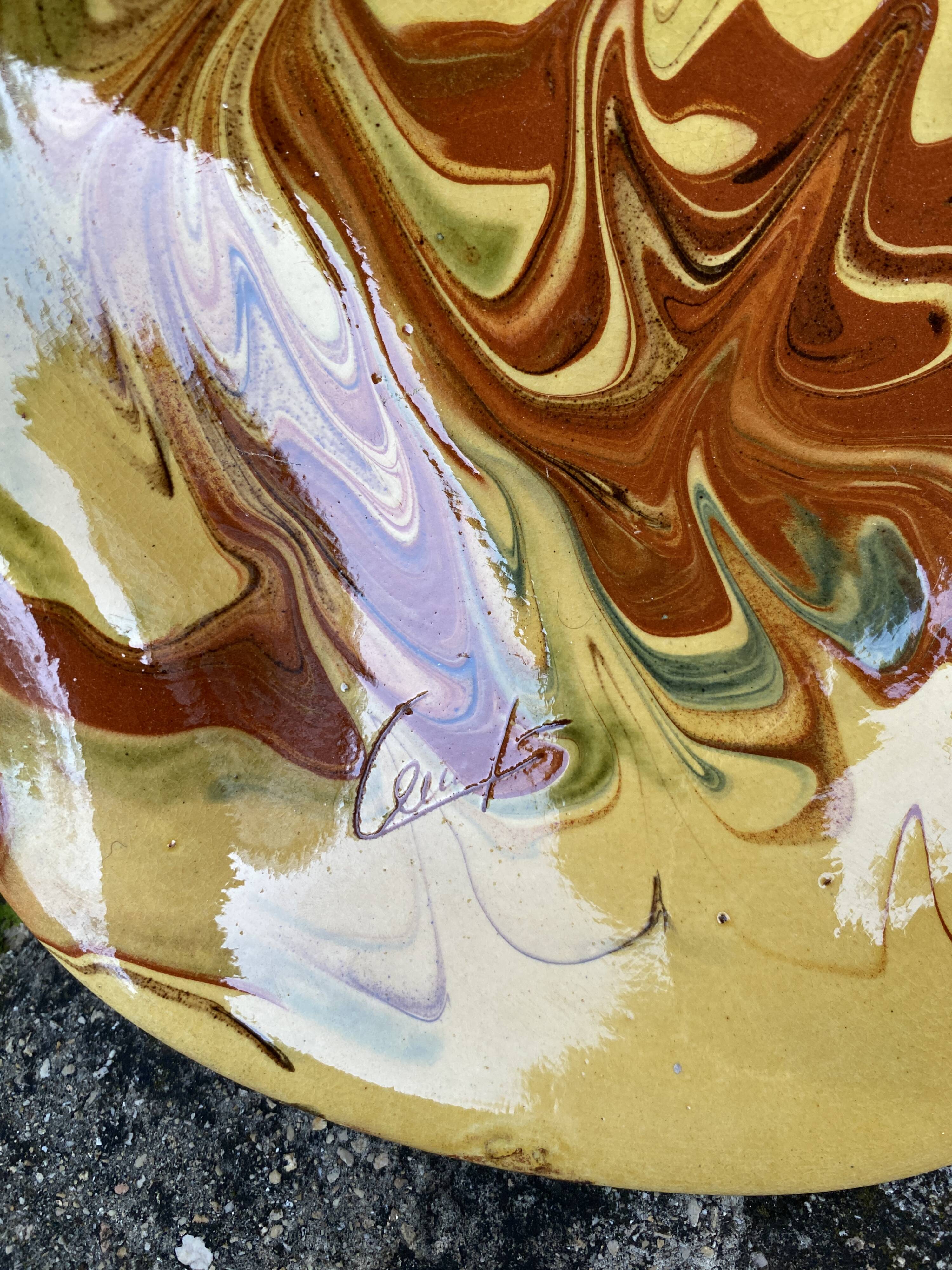 Dish on foot, glazed Provençal ceramic