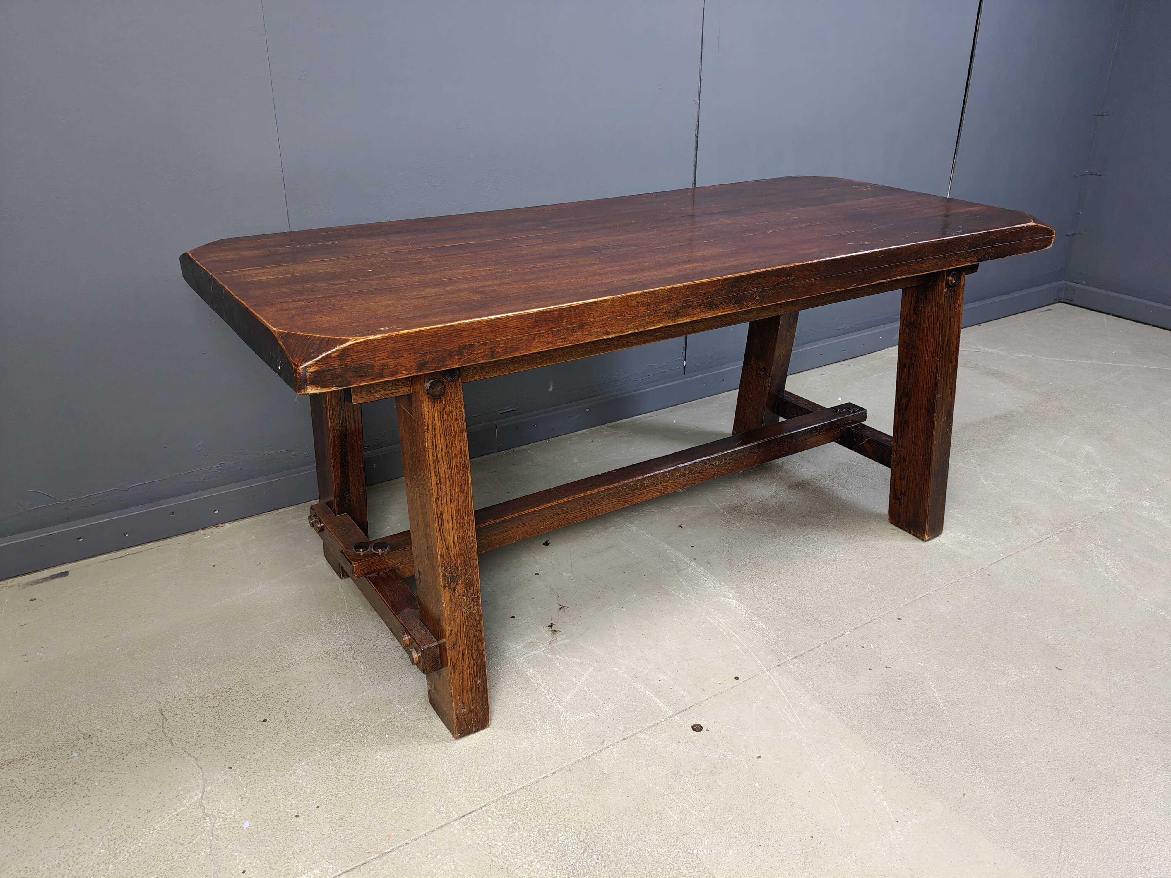 Solid wood brutalist dining table, 1960s