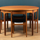 Retro teak 1960s round nathan dining table & space saving 4 chairs