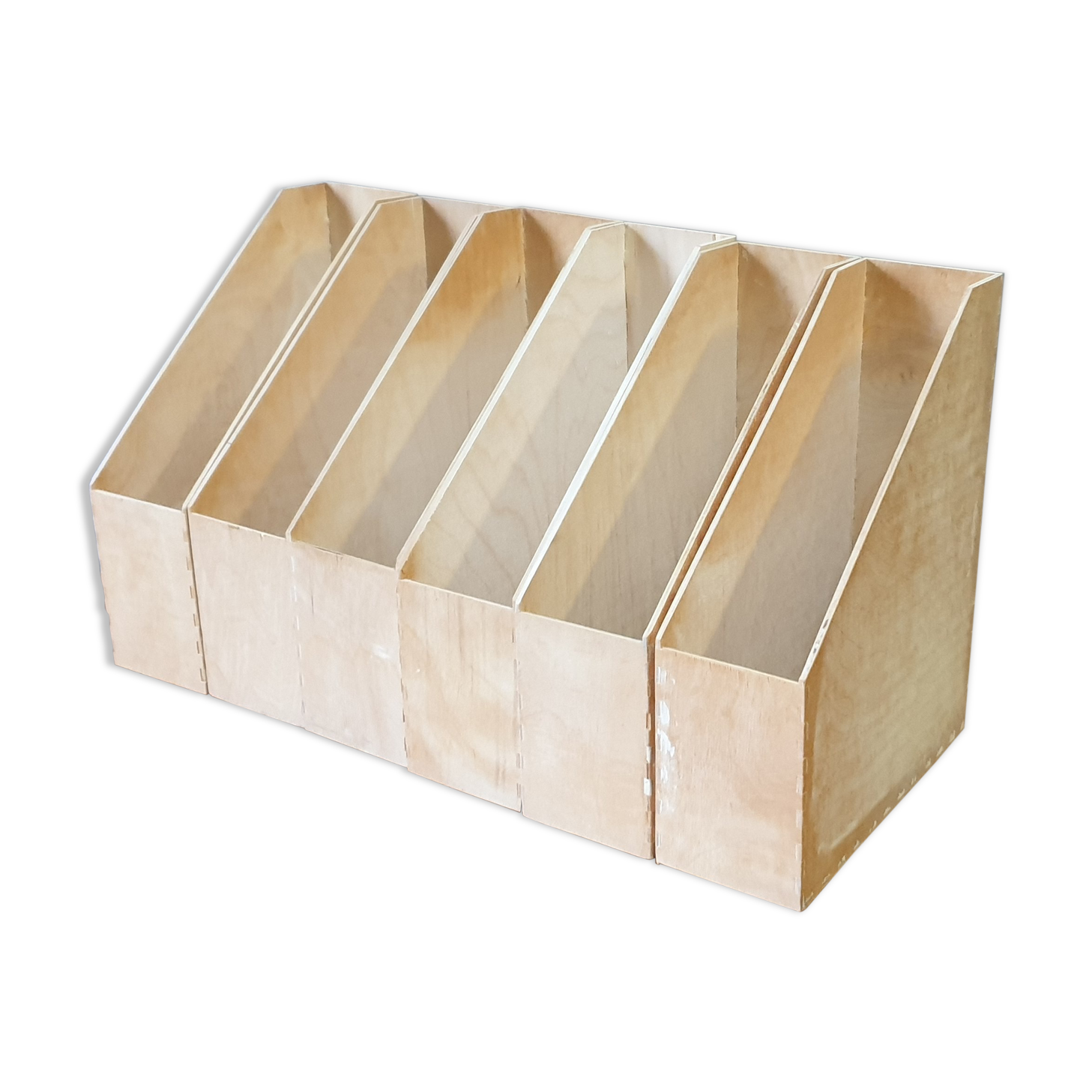 Suite of 6 magazine holders/wooden filing cabinets
