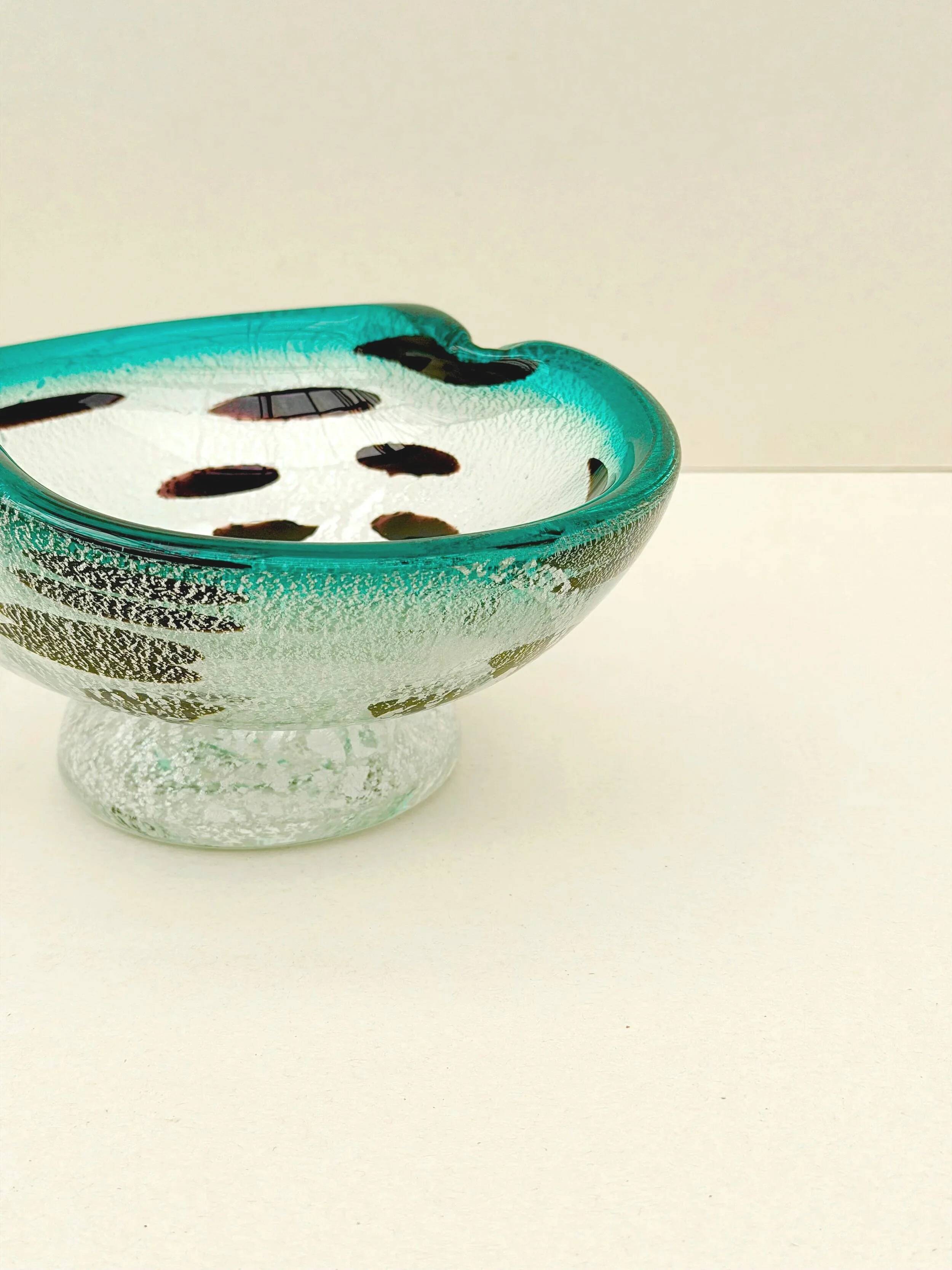 Murano glass catchall with silver inlays, Italy 1960.