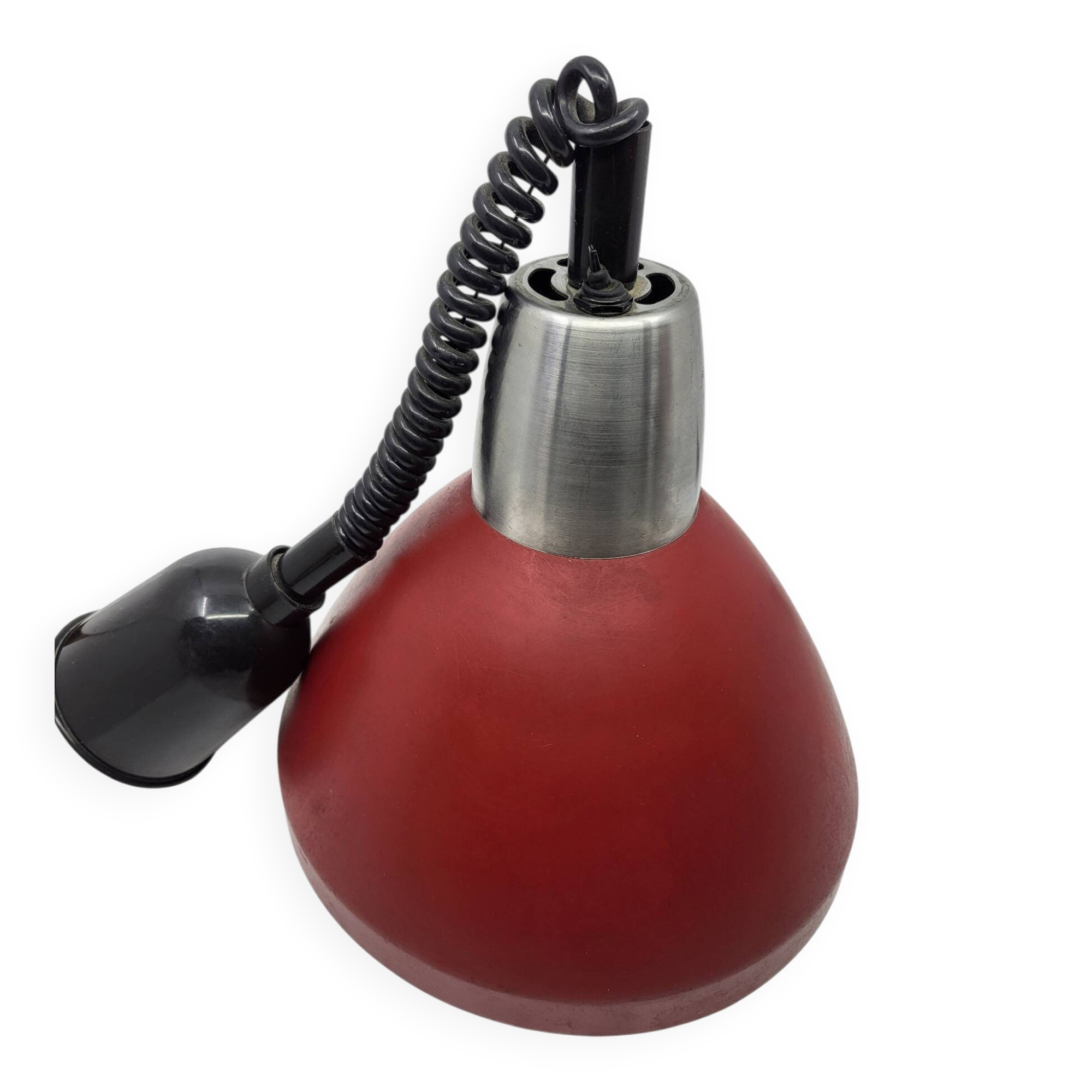 Vintage 1950s Red Metal Industrial Pendant Light