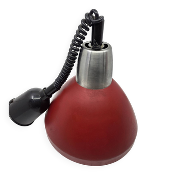 Vintage 1950s Red Metal Industrial Pendant Light