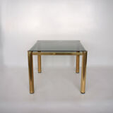 Table basse carré en verre et laiton 1980 édition originale