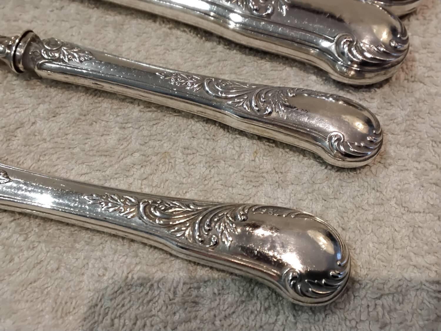 Salad serving set, silver handle, 950 Minerva, Rococo style.