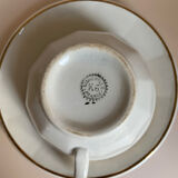 Set of 6 white Luneville porcelain coffee cups and saucer with gold rim