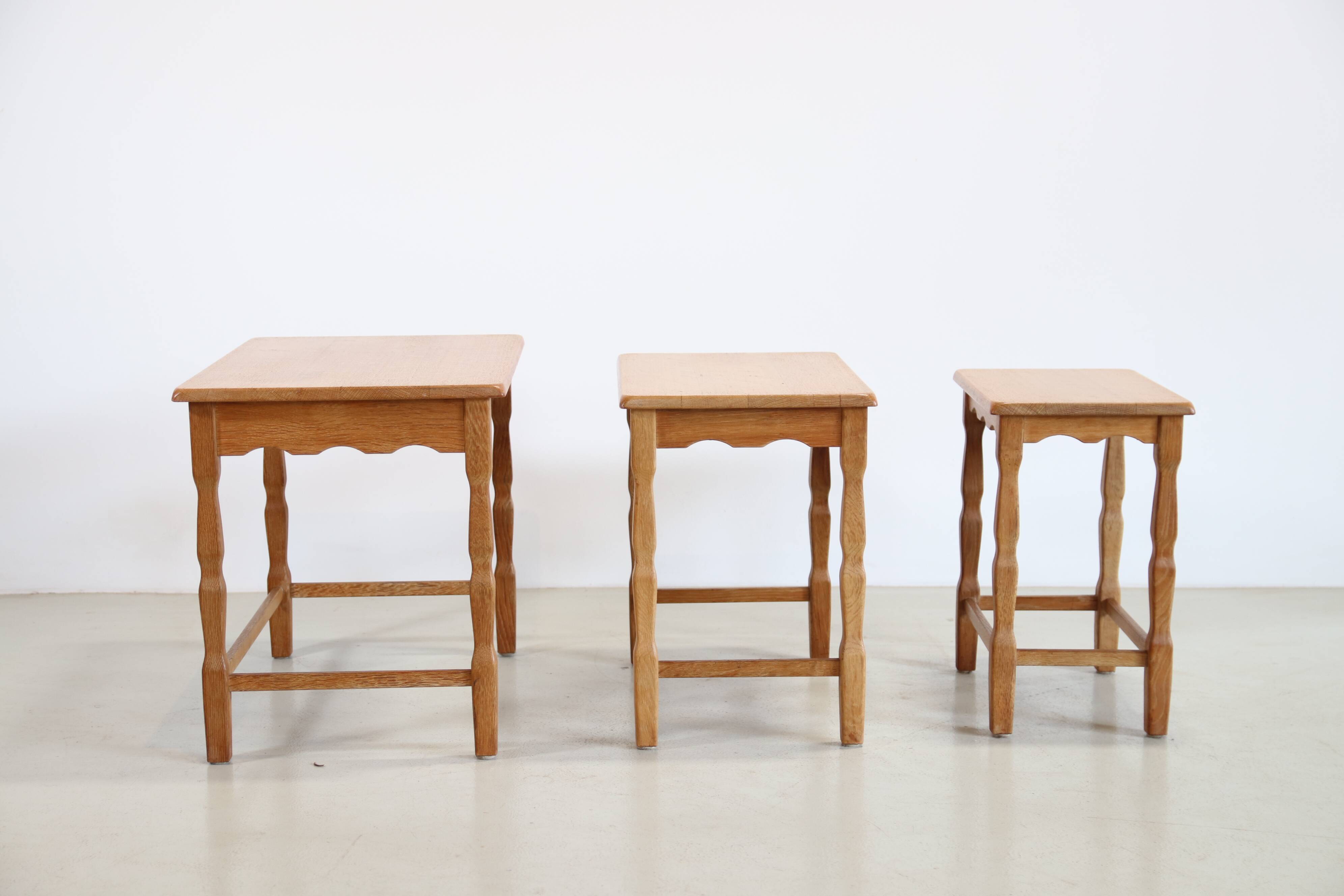 Set of three oak nesting tables attributed to Henning Kjærnulf