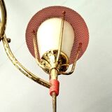 Three-arm pendant light in gilded brass and perforated metal by Maison Arlus Vintage from the 50s