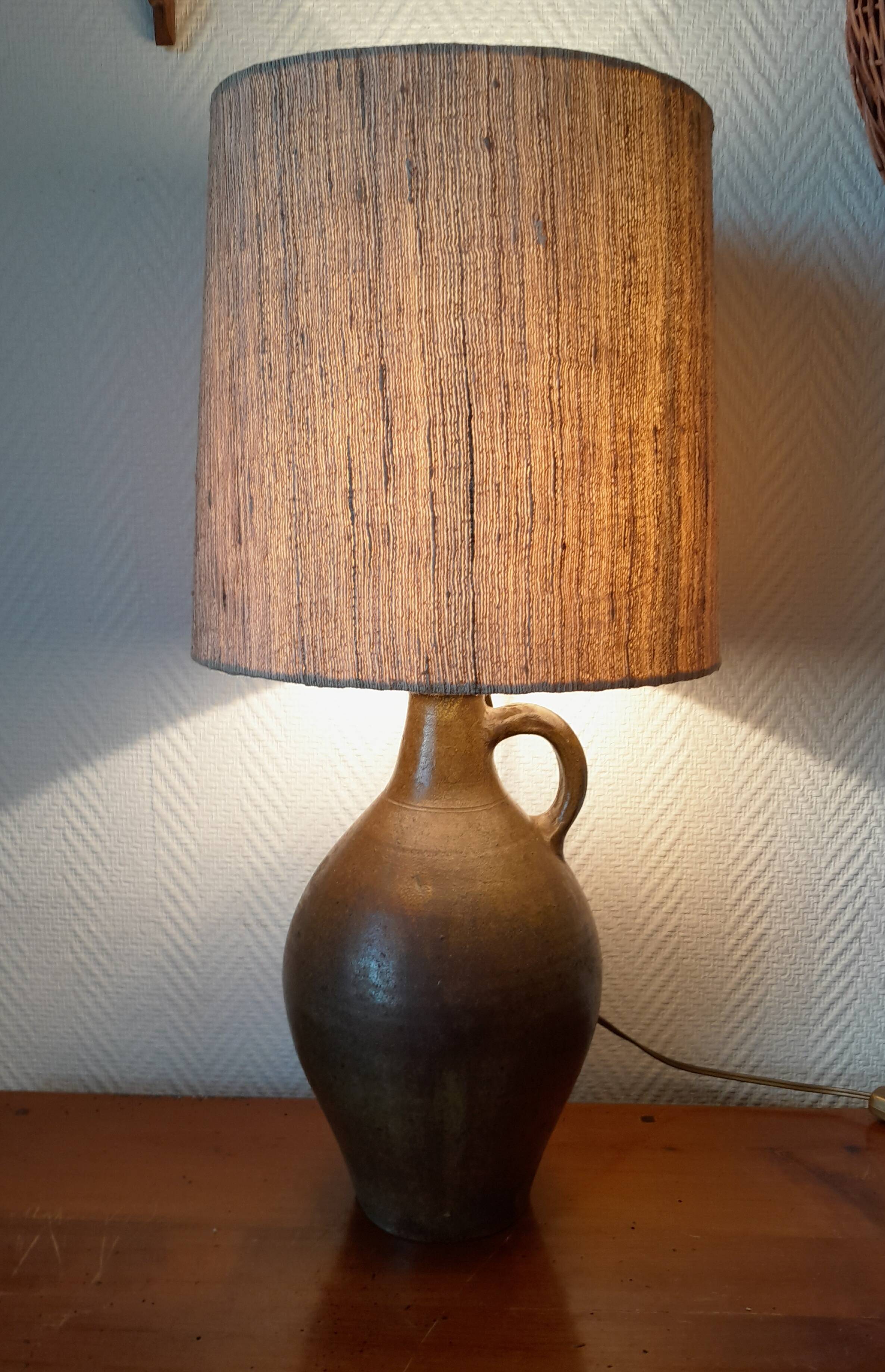 1950s pottery jug lamp and linen-style fabric lampshade