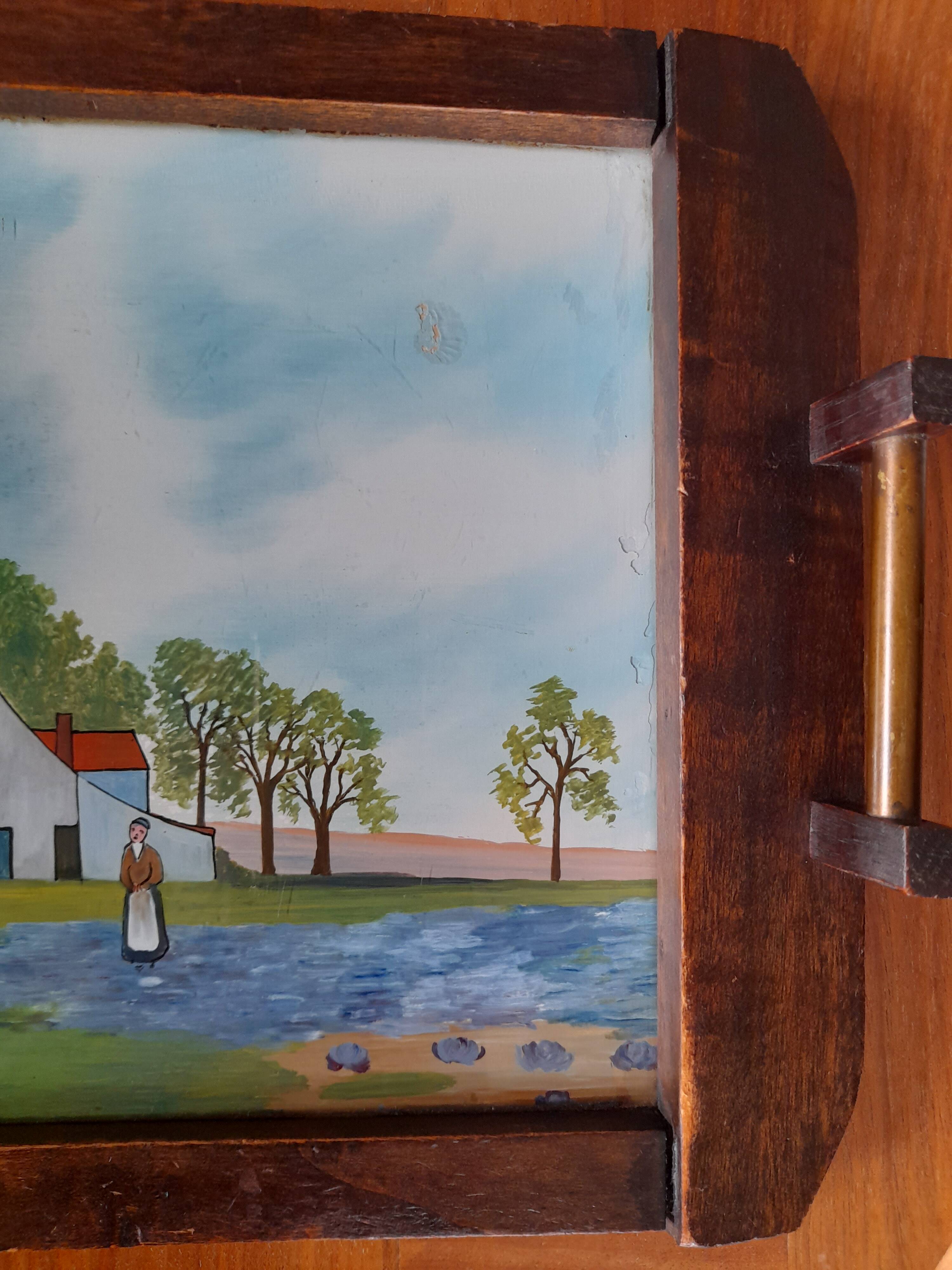 1930s tray, glass, painted wood