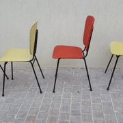 4 vintage metal tubular feet chairs, vinyl seating, skai