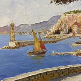 Painting signed Xavier SAGER 1881-1969 Route de Nice view of the port