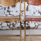 4 vintage canteen chairs in beech, 1980.