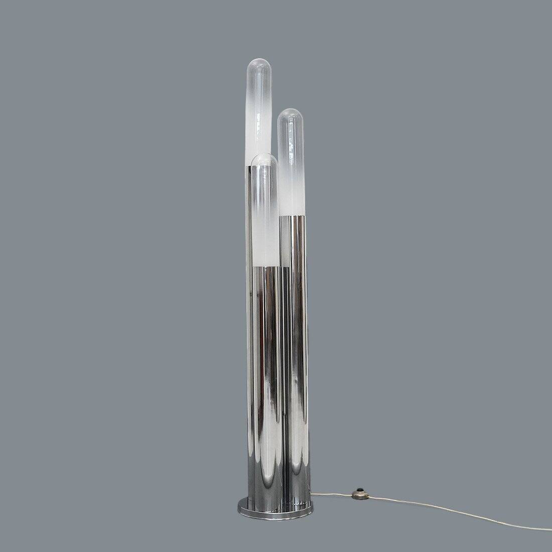 Chrome metal and glass floor lamp, 1970s