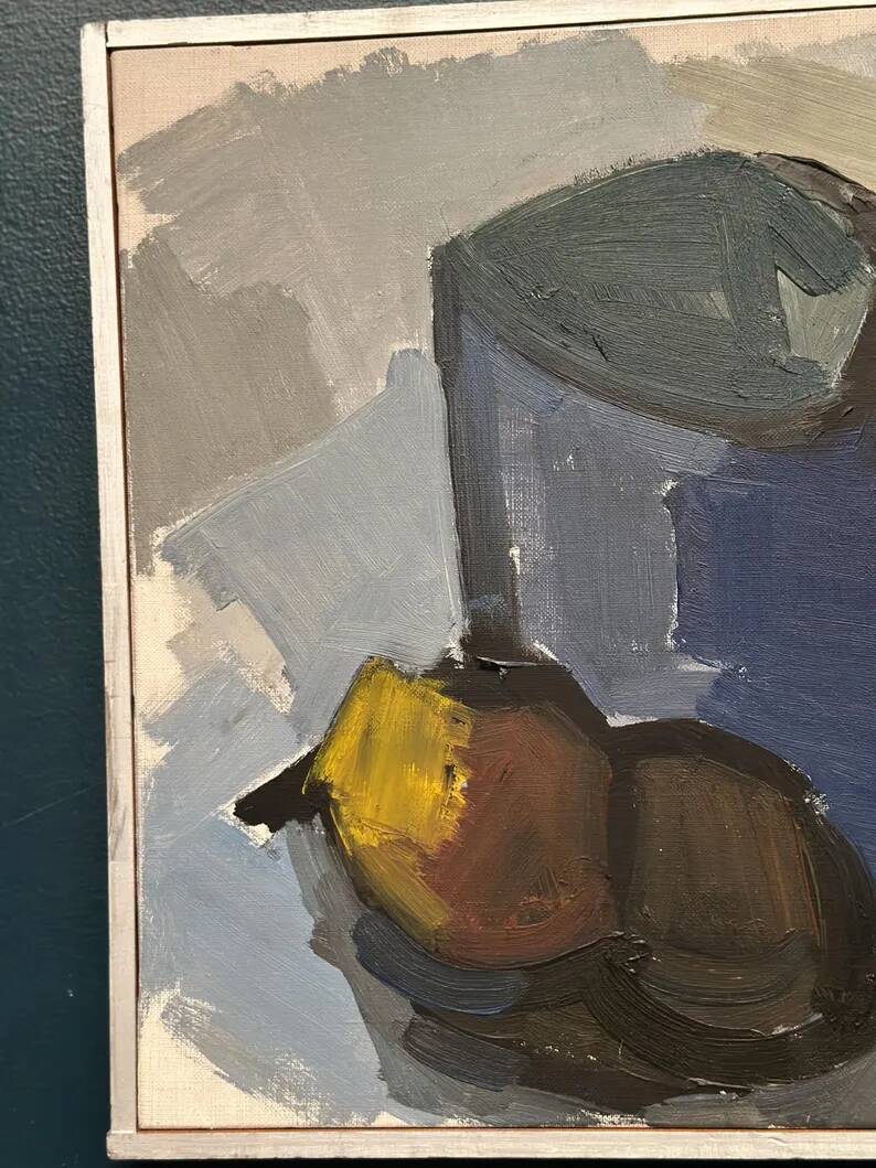 Original Swedish Oil on Canvas – “Blue Jug” by Stig Delang – Signed – Vintage & Framed