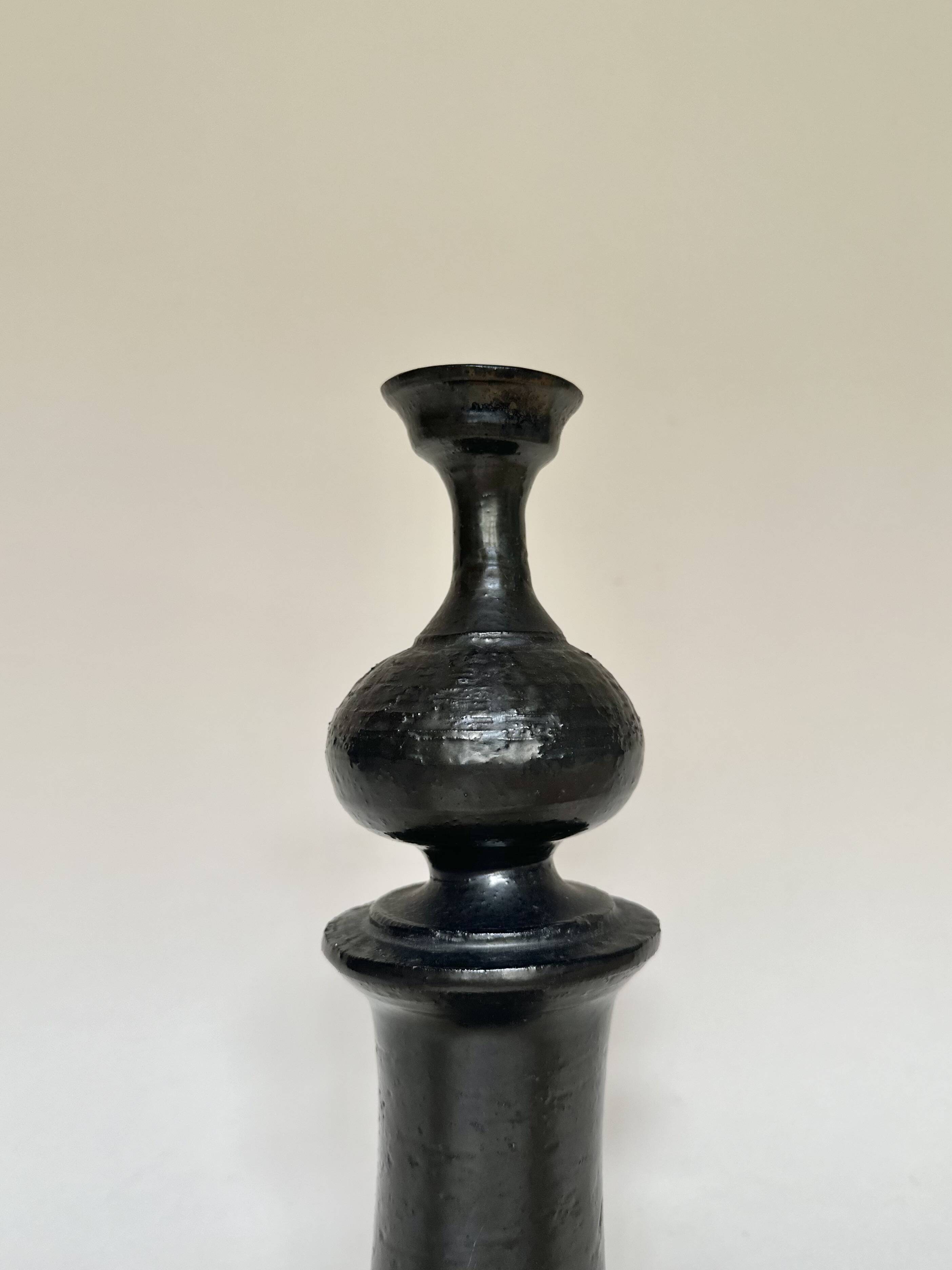 Black ceramic candlestick Jean Marais Vallauris
