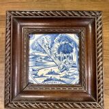 Old Delft tile, eighteenth century, old frame, scene man sleeper, signed