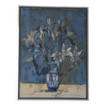 Large watercolor, pastel and ink painting signed Maria Blackey 1997