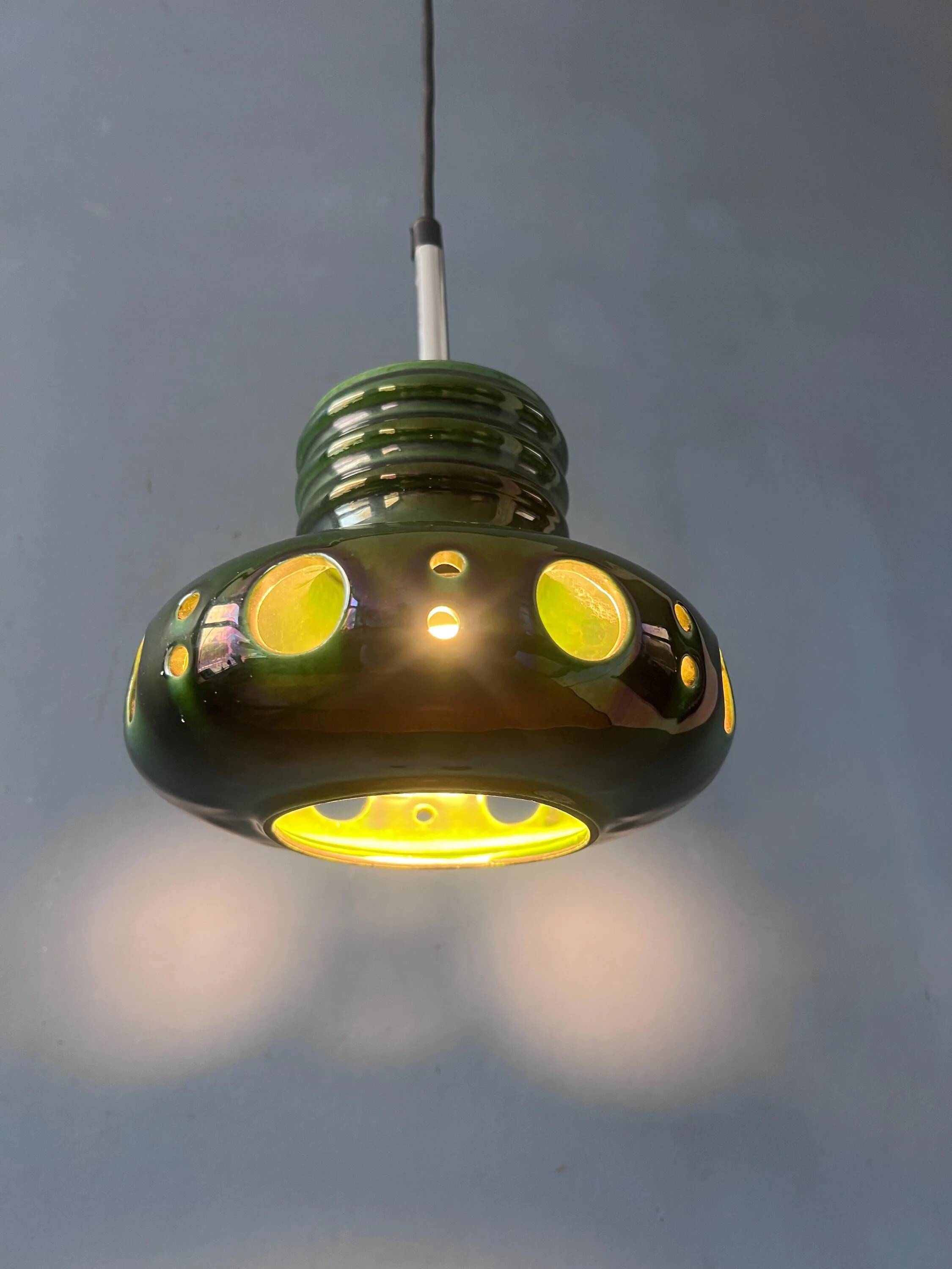 Green ceramic suspension Mid-Century - pendant lamp West Germany