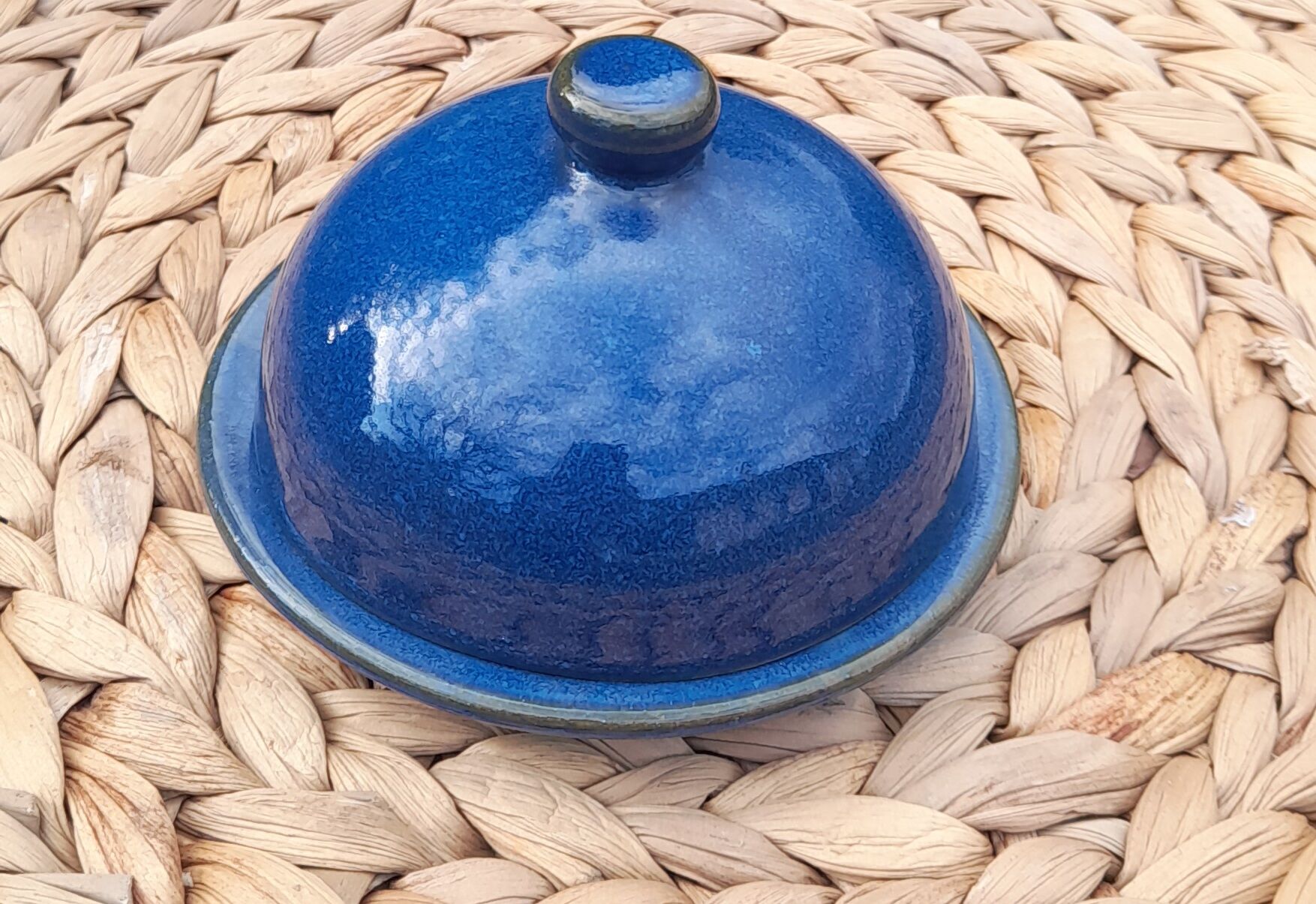 Butter bell in blue ceramic, handmade