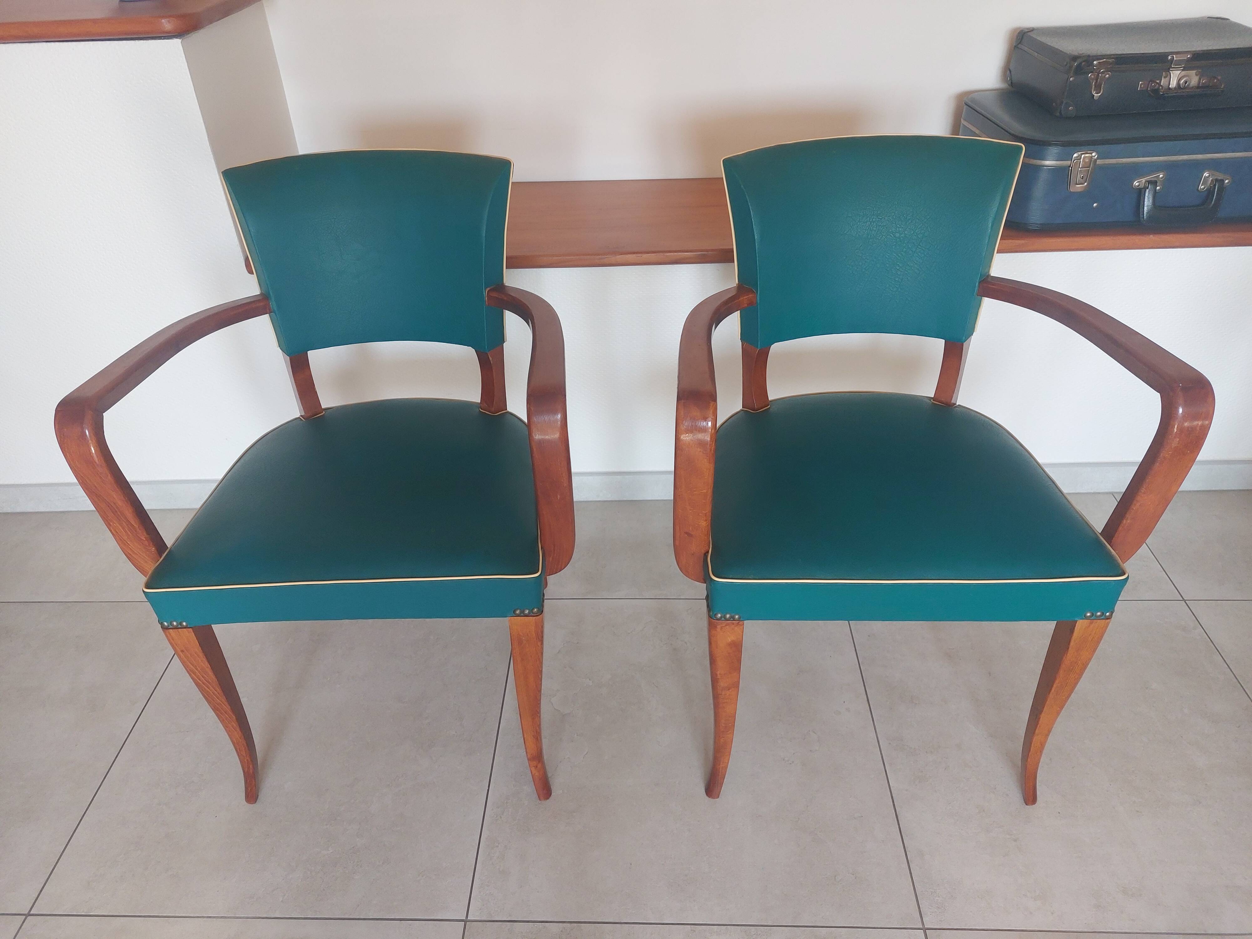pair of green bridge armchairs