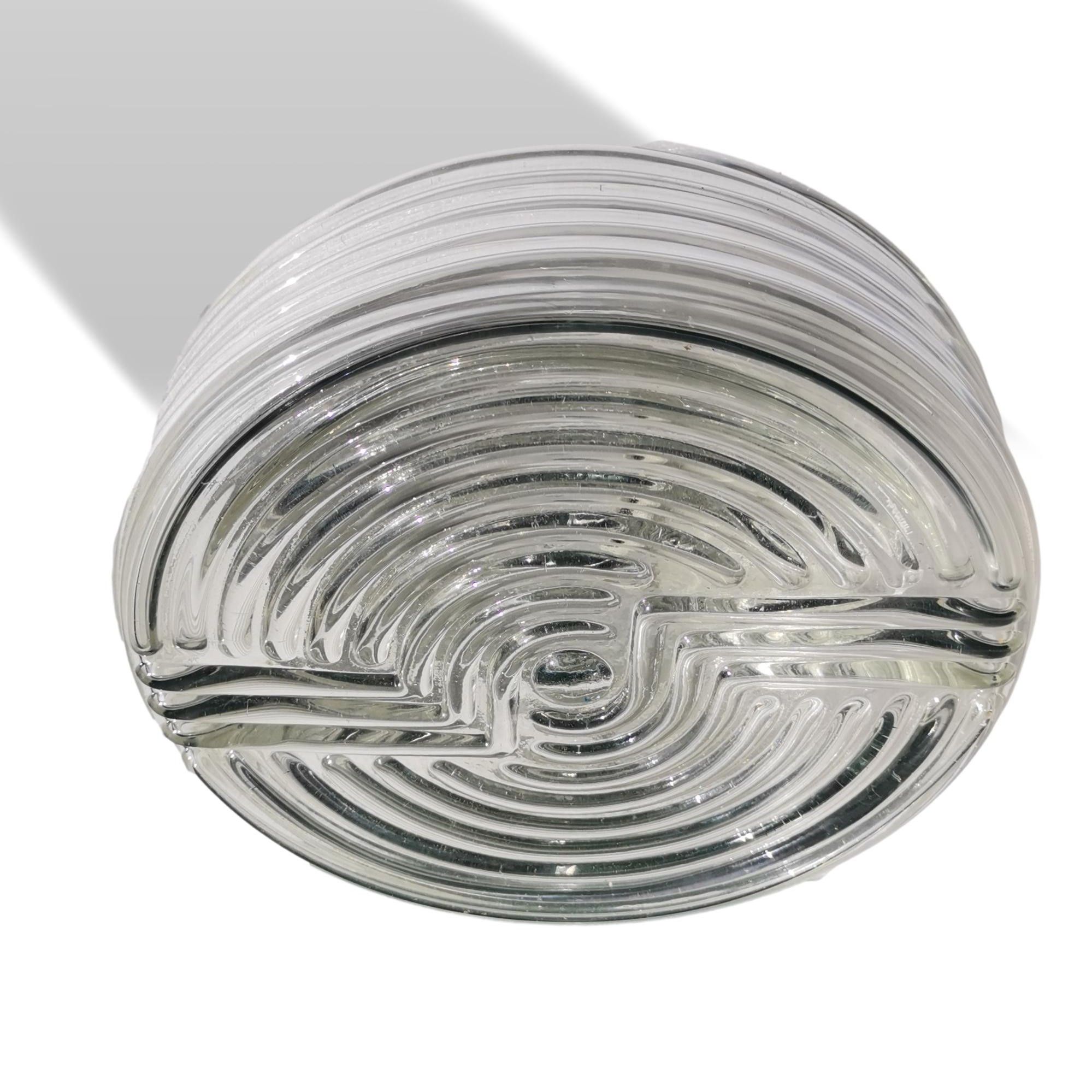 Portuguese mid century clear swirl glass flush mount bathroom light lamp 1960s