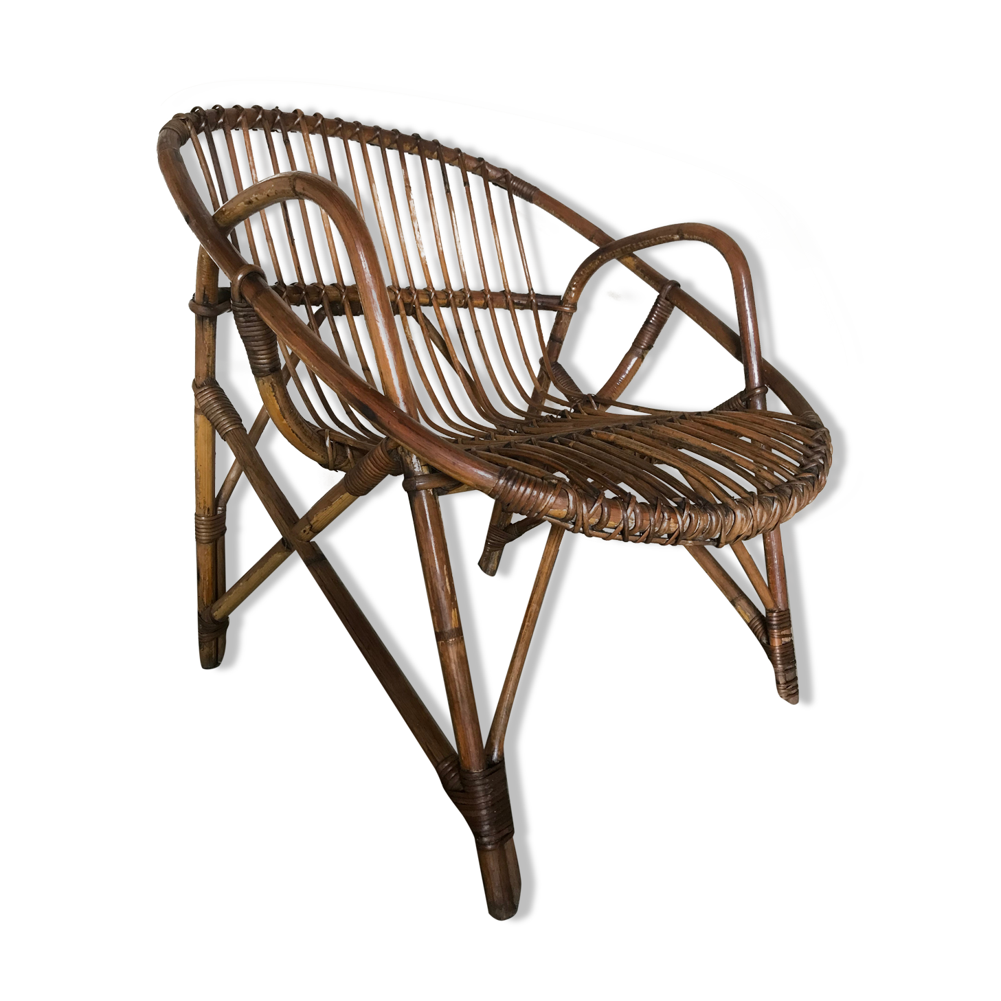 Rattan armchair vintage shell adult 1960