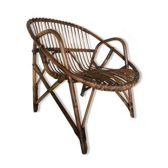 Rattan armchair vintage shell adult 1960